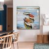 Hand Painted Oil Painting Canoe oil Paintings Nordic Seascape-Hand-Painted- Colorful Boats Oil Painting-Wall Art Handmade- For Home Decoration - 90x90