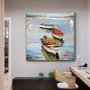 Hand Painted Oil Painting Canoe oil Paintings Nordic Seascape-Hand-Painted- Colorful Boats Oil Painting-Wall Art Handmade- For Home Decoration - 90x90