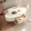 Modern Oval Coffee Table with 2 large Drawers Storage Accent Table - as Pic