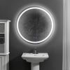 32 x 32 Inch Round Frameless LED Illuminated Bathroom Mirror, Touch Button Defogger, Metal, Frosted Edges, Silver - as Pic