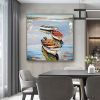 Hand Painted Oil Painting Canoe oil Paintings Nordic Seascape-Hand-Painted- Colorful Boats Oil Painting-Wall Art Handmade- For Home Decoration - 90x90