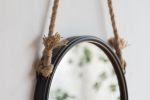 19.5" in Handsome Cleveland Mirror with Rope Strap Contemporary Design Circle Mirror with Grey Round Metal Frame for Wall Decor Bathroom, Entryway - a