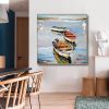 Hand Painted Oil Painting Canoe oil Paintings Nordic Seascape-Hand-Painted- Colorful Boats Oil Painting-Wall Art Handmade- For Home Decoration - 70x70