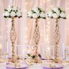 Gold/Silver Wedding Candle Holders Decor Table Centerpiece Pillar Flower Vase Rack Stand Road Lead Floral Bouquet Party Supplies - Silver Middle - Chi