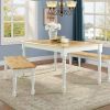 Kitchen Farmhouse Solid Wood Dining Bench - White and Natural Finish