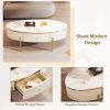 Modern Oval Coffee Table with 2 large Drawers Storage Accent Table - as Pic