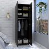 DEPOT E-SHOP London Armoire, Two Shelves, Rod, Double Door Cabinet Armoire, Black - as Pic