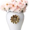 White Ginger Jar with Gilded Flower - Timeless Home Decor - as Pic