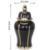 Black Linear Gilded Ginger Jar with Removable Lid - as Pic