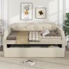 Upholstered Daybed with Trundle, Wood Slat Support,Upholstered Frame Sofa Bed, Twin, Beige - as Pic