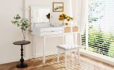 43.3" Classic Wood Makeup Vanity Set with Flip-top Mirror and Stool, Dressing Table with Three Drawers and storage space, White - as Pic