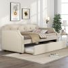 Upholstered Daybed with Trundle, Wood Slat Support,Upholstered Frame Sofa Bed, Twin, Beige - as Pic