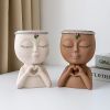 1pc Figure Flower Pot; Women Face Statue Vase Planter Ornaments; For Indoor Outdoor Home Decor Garden Patio (4.7*7.3*3.4in) - White