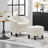 Barrel Accent Chair with Ottoman - Ivory Boucle Fabric