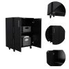 Lewis Storage Cabinet Base, Four Caster, Double Door Cabinet, Two Interior Shelves - Black