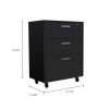 Penny Storage Cabinet, Three Drawers , Four Casters - Black