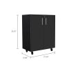 Lewis Storage Cabinet Base, Four Caster, Double Door Cabinet, Two Interior Shelves - Black