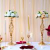 Gold/Silver Wedding Candle Holders Decor Table Centerpiece Pillar Flower Vase Rack Stand Road Lead Floral Bouquet Party Supplies - Rose Red - China