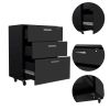 Penny Storage Cabinet, Three Drawers , Four Casters - Black