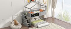 Twin over Full House Bunk Bed with Storage Staircase and Blackboard,Gray(Old SKU: GX001701AAE) - as Pic