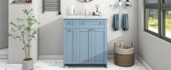 Modern 30-Inch Bathroom Vanity Cabinet with Easy-to-Clean Resin Integrated Sink in Blue - as Pic