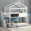 Twin over Full House Bunk Bed with Storage Staircase and Blackboard,White(Old SKU: GX001701AAK) - as Pic