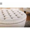 Round Tufted Storage Ottoman with Nailheads - Cream