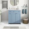 Modern 30-Inch Bathroom Vanity Cabinet with Easy-to-Clean Resin Integrated Sink in Blue - as Pic