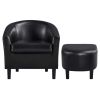 Barrel Accent Chair with Ottoman - Black Faux Leather