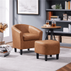 Barrel Accent Chair with Ottoman - Brown Faux Leather