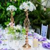 Gold/Silver Wedding Candle Holders Decor Table Centerpiece Pillar Flower Vase Rack Stand Road Lead Floral Bouquet Party Supplies - White Purple - Chin