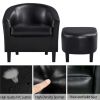 Barrel Accent Chair with Ottoman - Black Faux Leather