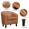 Barrel Accent Chair with Ottoman - Brown Faux Leather