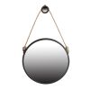 29.5" in On-trend Hanging Round Mirror with Black Framed and with Rope Strap Contemporary Industrial Decor for Bathroom, Bedroom, or Living Space - as