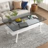 Rectangle Coffee Table, Tempered Glass Tabletop with White Metal Legs, Modern Table for Living Room , Gray Glass - as Pic