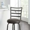 3 Pack Adjustable 24" or 29" Bronze Ladder Back Swivel Barstool, Espresso Vegan Leather Seat - Brown