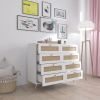 White Color 8 Drawers Chest of Drawers with Rattan Drawer Face Golden Legs and Handles - as Pic