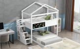 Twin over Full House Bunk Bed with Storage Staircase and Blackboard,White(Old SKU: GX001701AAK) - as Pic