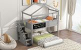 Twin over Full House Bunk Bed with Storage Staircase and Blackboard,Gray(Old SKU: GX001701AAE) - as Pic