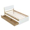 Modern Twin Bed Frame With 2 Drawers For White High Gloss Headboard and Footboard With Light Oak Color - as Pic