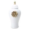 White Ginger Jar with Gilded Flower - Timeless Home Decor - as Pic