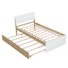 Modern Twin Bed Frame With Trundle For White High Gloss Headboard and Footboard With Light Oak Color - as Pic