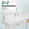 43.3" Classic Wood Makeup Vanity Set with Flip-top Mirror and Stool, Dressing Table with Three Drawers and storage space, White - as Pic