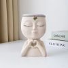 1pc Figure Flower Pot; Women Face Statue Vase Planter Ornaments; For Indoor Outdoor Home Decor Garden Patio (4.7*7.3*3.4in) - Coffee Color