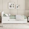 Modern Twin Bed Frame With Twin Trundle For White High Gloss Headboard and Footboard With Washed White Color - as Pic