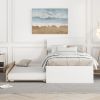 Modern Twin Bed Frame With Trundle For White High Gloss Headboard and Footboard With Light Oak Color - as Pic