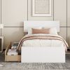 Modern Twin Bed Frame With 2 Drawers For White High Gloss Headboard and Footboard With Light Oak Color - as Pic