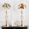 New Luxury Metal Candle Holders with Crystal Flowers Vase Candlestick Table Centerpieces Wedding Table Candle Stand Wedding Prop - Gold-L - CN