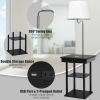 Floor Lamp Bedside Desk with USB Charging Ports Shelves - white