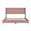 Queen Size Corduroy Platform Bed with Metal Legs - Pink